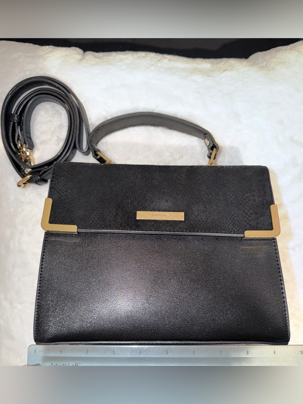 Black Top-Handle Women's Bag with Gold Accents